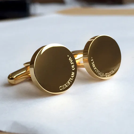 Personalised Engraved Full Name Round Silver Cufflinks