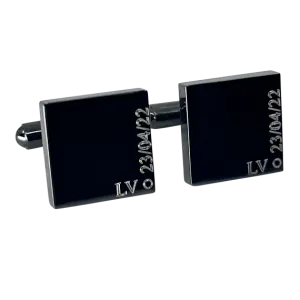 Personalised Gunmetal Engraved Full Name Square Cufflinks