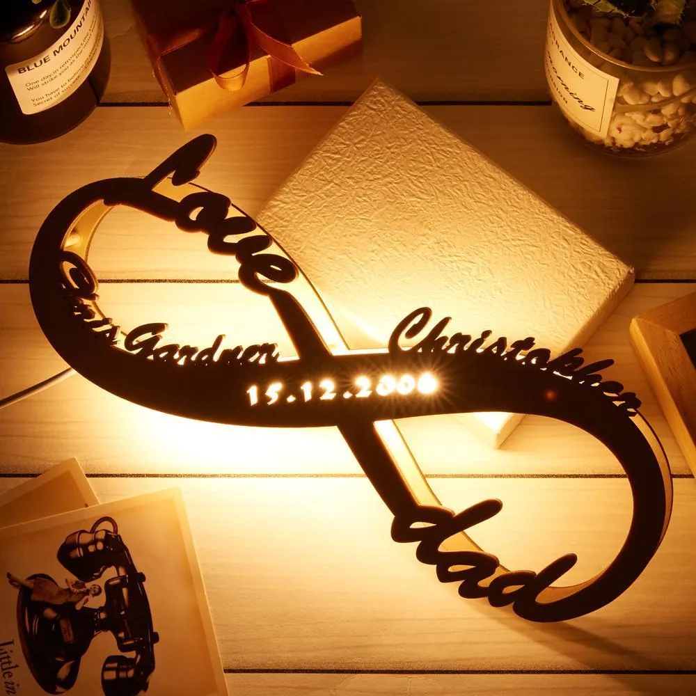 Personalised Lamp Light Custom Name Light Up Letter Name Sign Engraved Wooden Nightlight Infinity Love Gift