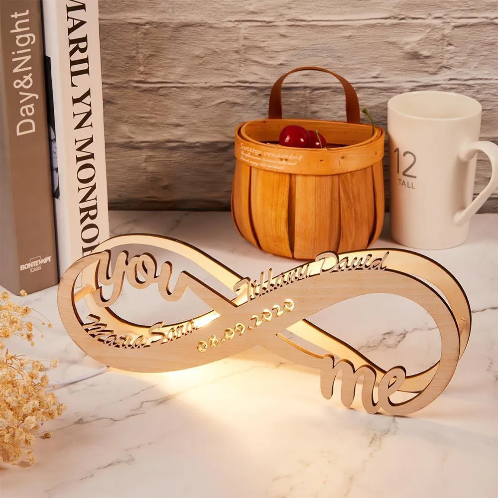 Personalised Lamp Light Custom Name Light Up Letter Name Sign Engraved Wooden Nightlight Infinity Love Gift