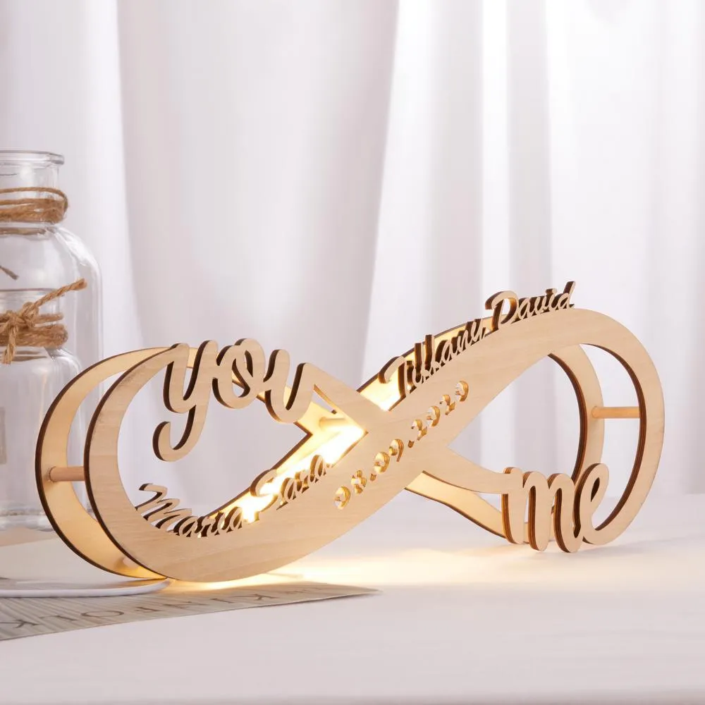 Personalised Lamp Light Custom Name Light Up Letter Name Sign Engraved Wooden Nightlight Infinity Love Gift