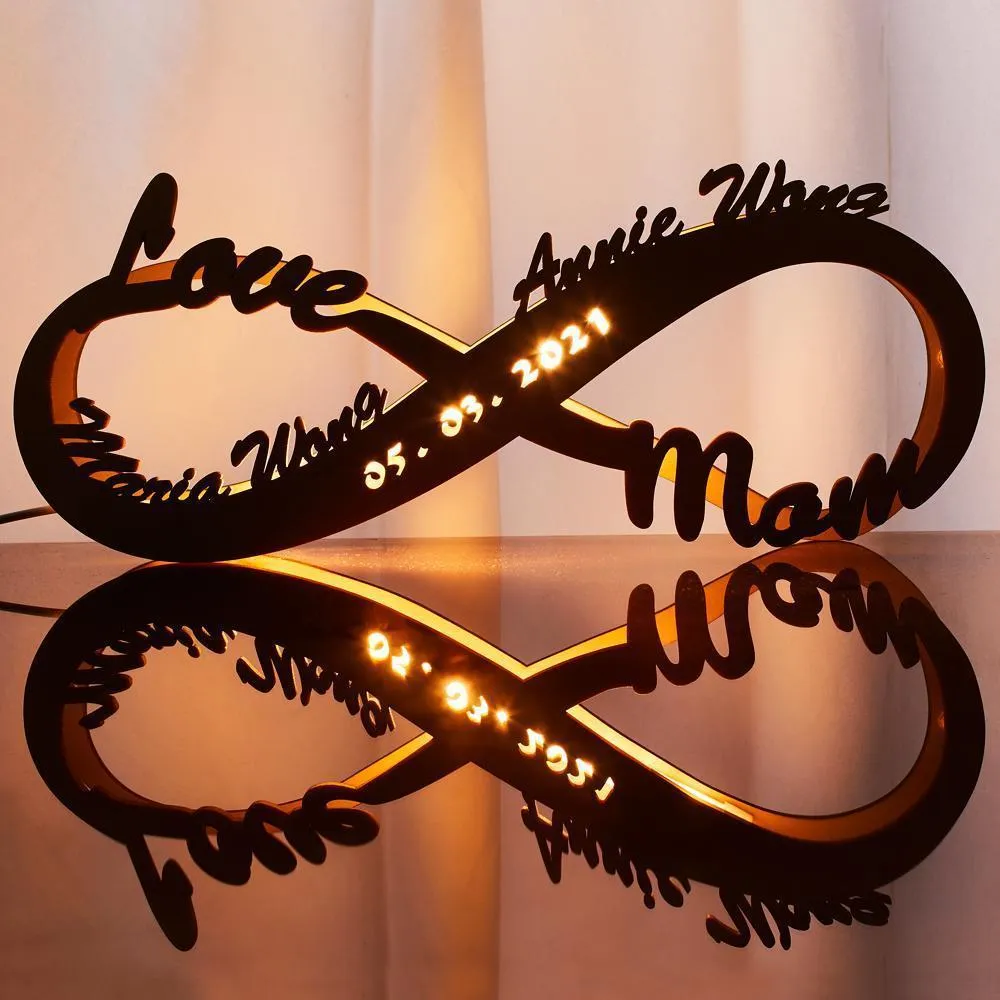 Personalised Lamp Light Custom Name Light Up Letter Name Sign Engraved Wooden Nightlight Infinity Love Gift