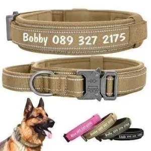 Personalised Military Dog Collar for Stylish Large Dogs with Reflective Handle