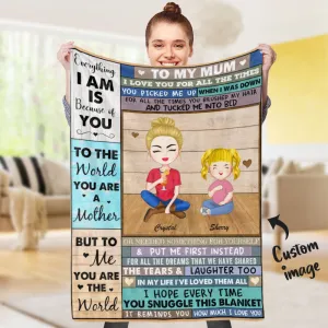 Personalised Mother Blanket Custom Cartoon Clipart Mum and Kids To My Mum