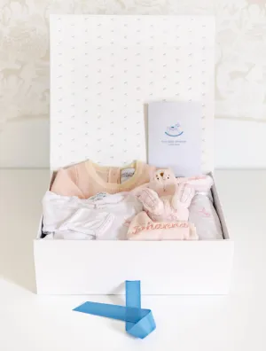 Personalised pink welcome baby gift set