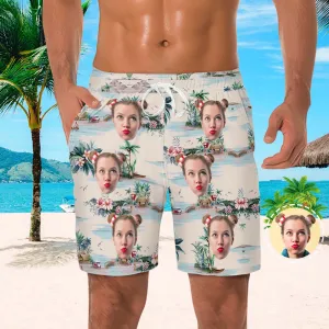 Personalised Swimming Trunks Men's Photo Swim Trunks For Him - Beach Coconut Trees