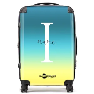 Personalised Yellow and Blue Ombre Gradient Suitcase