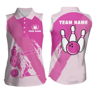 Personalized 3D bowling shirts for women, Custom pink Sleeveless polo Bowling Shirt for Girls