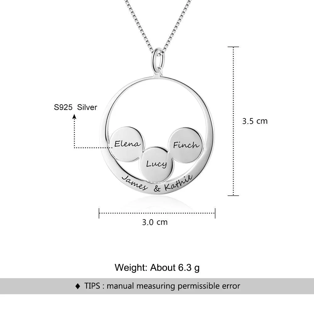 Personalized 925 Sterling Silver Name Necklace & 3 Round Together in a Circle Pendant, Trendy Women’s Jewelry