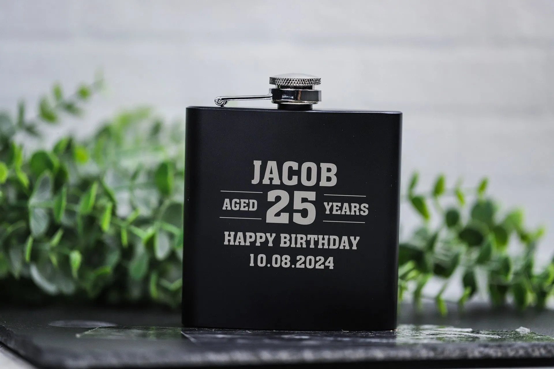 Personalized Aged Birthday Matte Black Flask