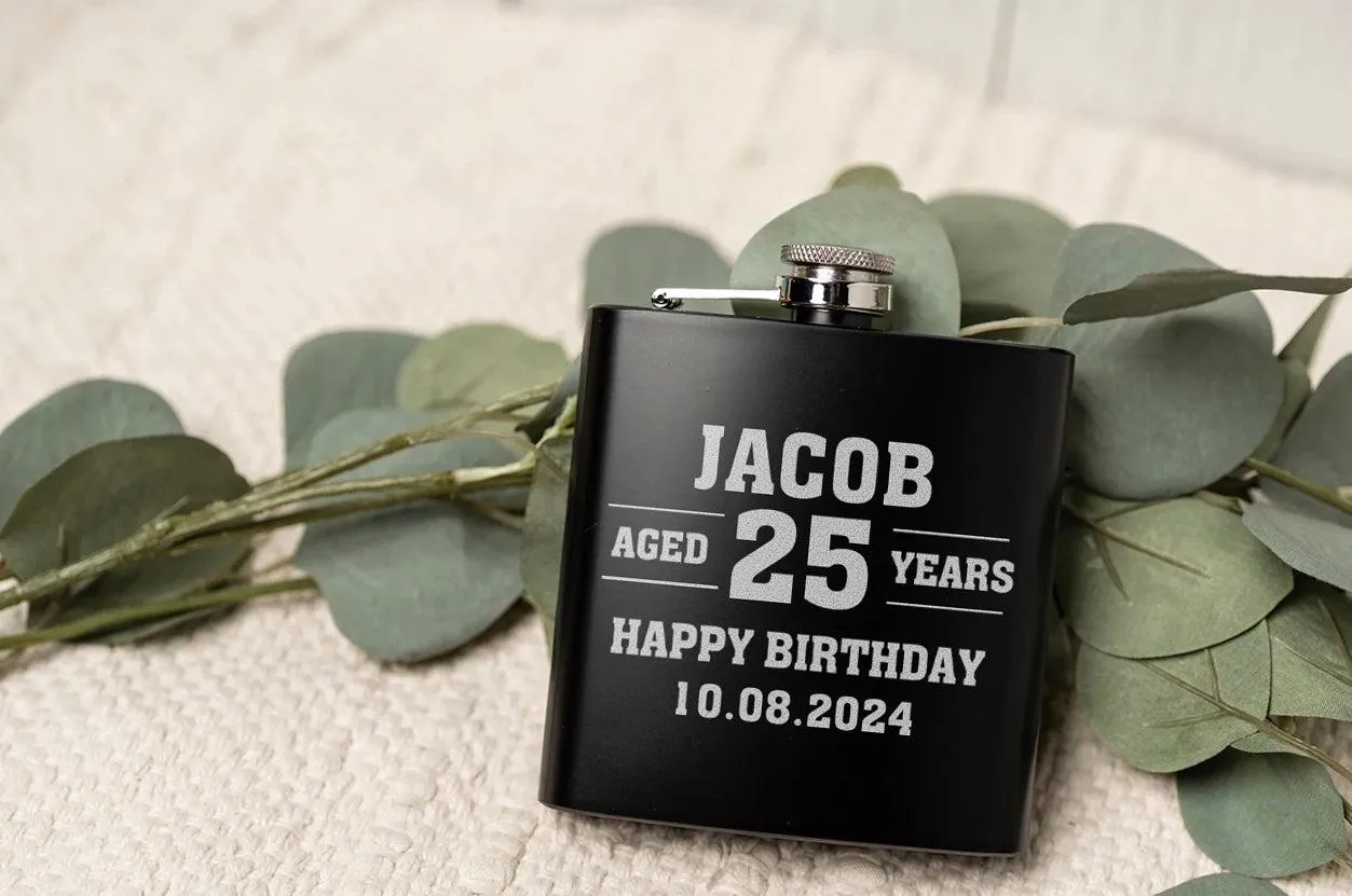 Personalized Aged Birthday Matte Black Flask