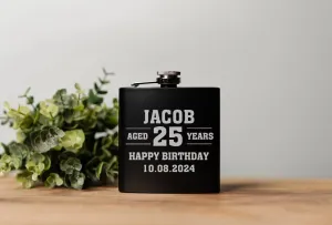 Personalized Aged Birthday Matte Black Flask