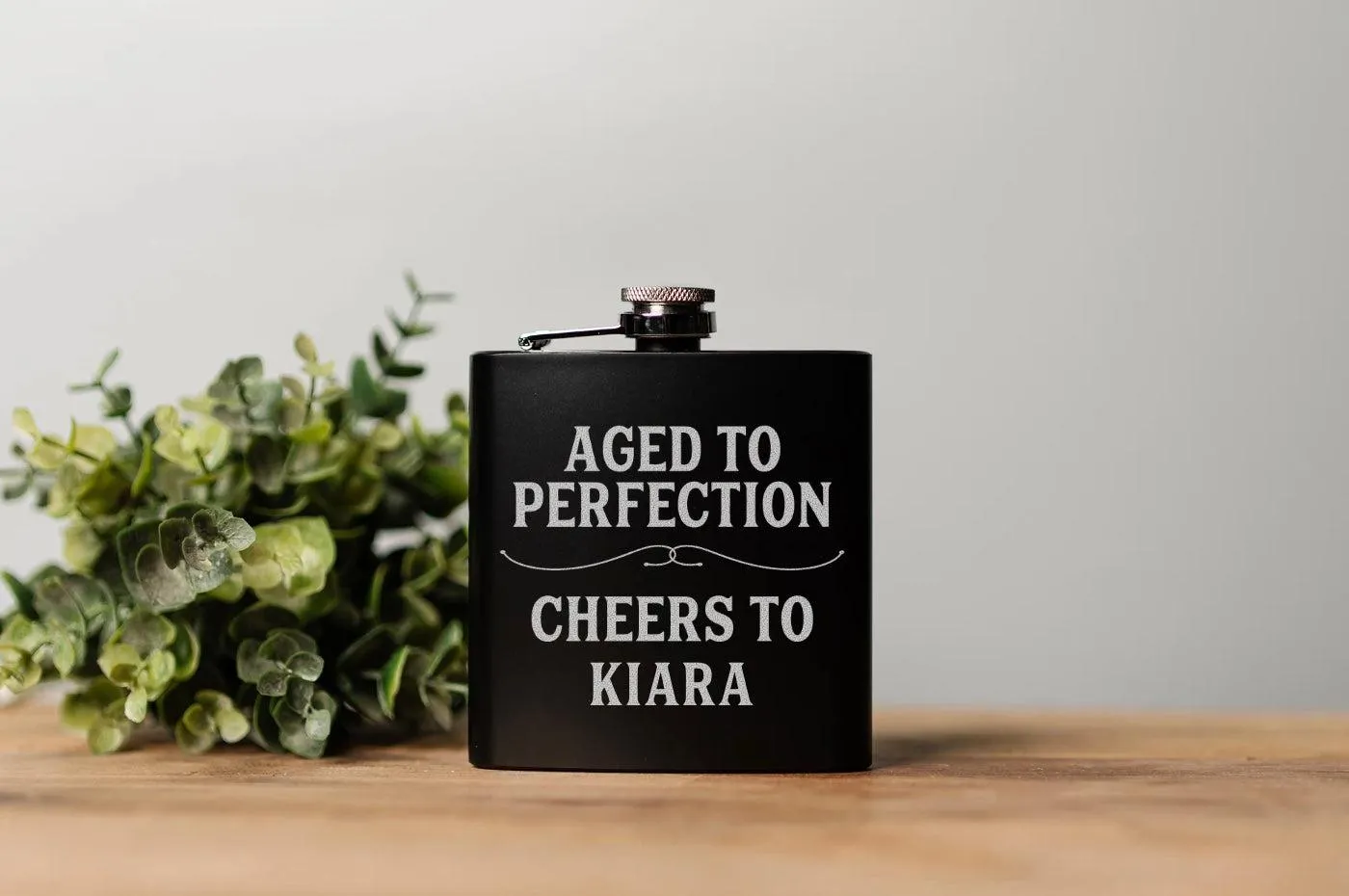 Personalized Aged To Perfection Birthday Matte Black Flask