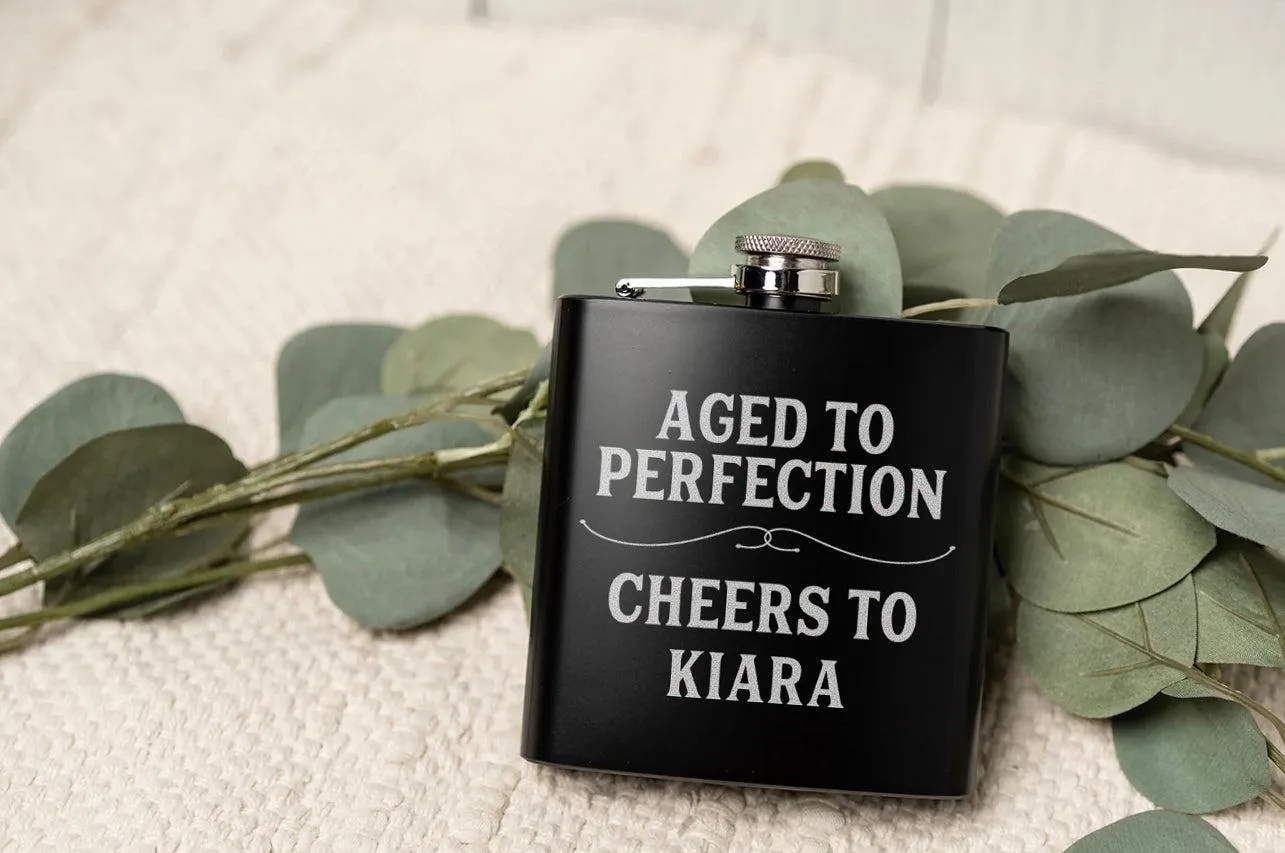 Personalized Aged To Perfection Birthday Matte Black Flask