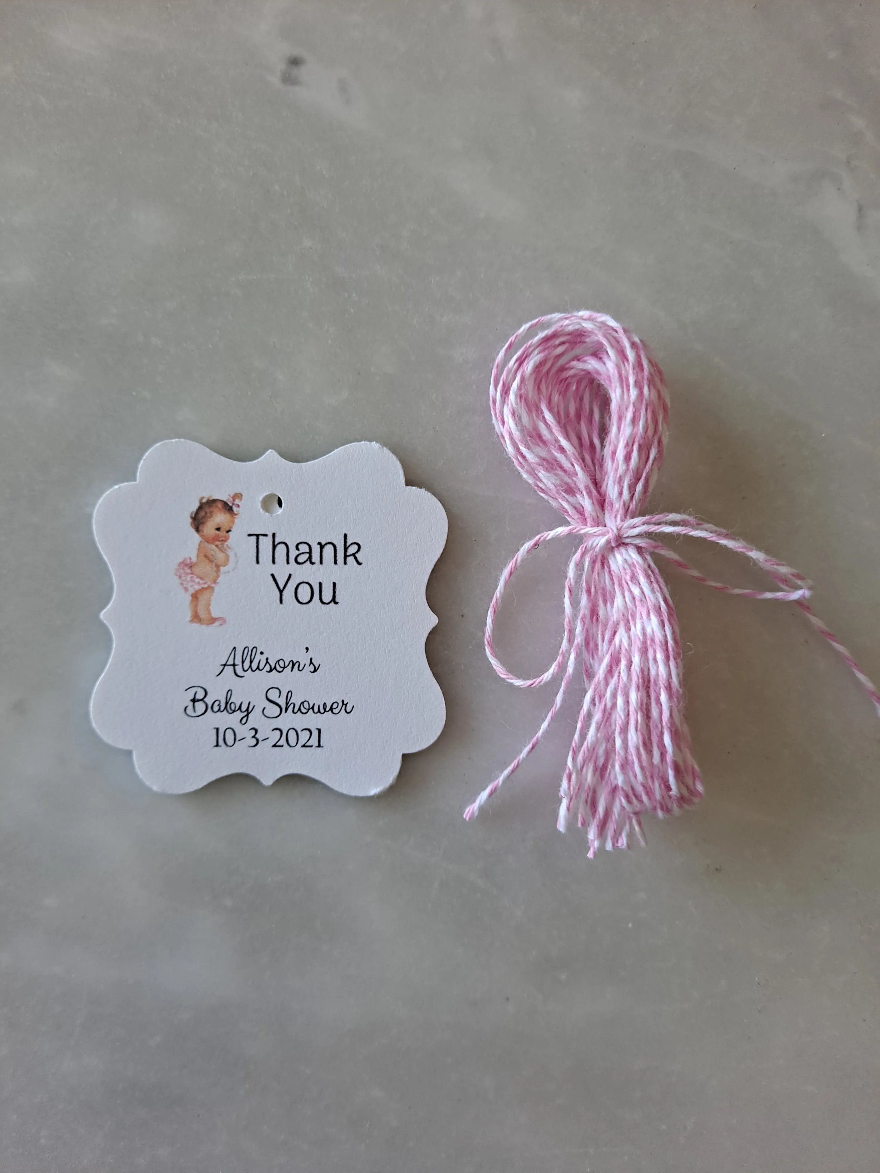 Personalized Baby Girl Shower Paper Tags 2" x 1.5", Set of 12