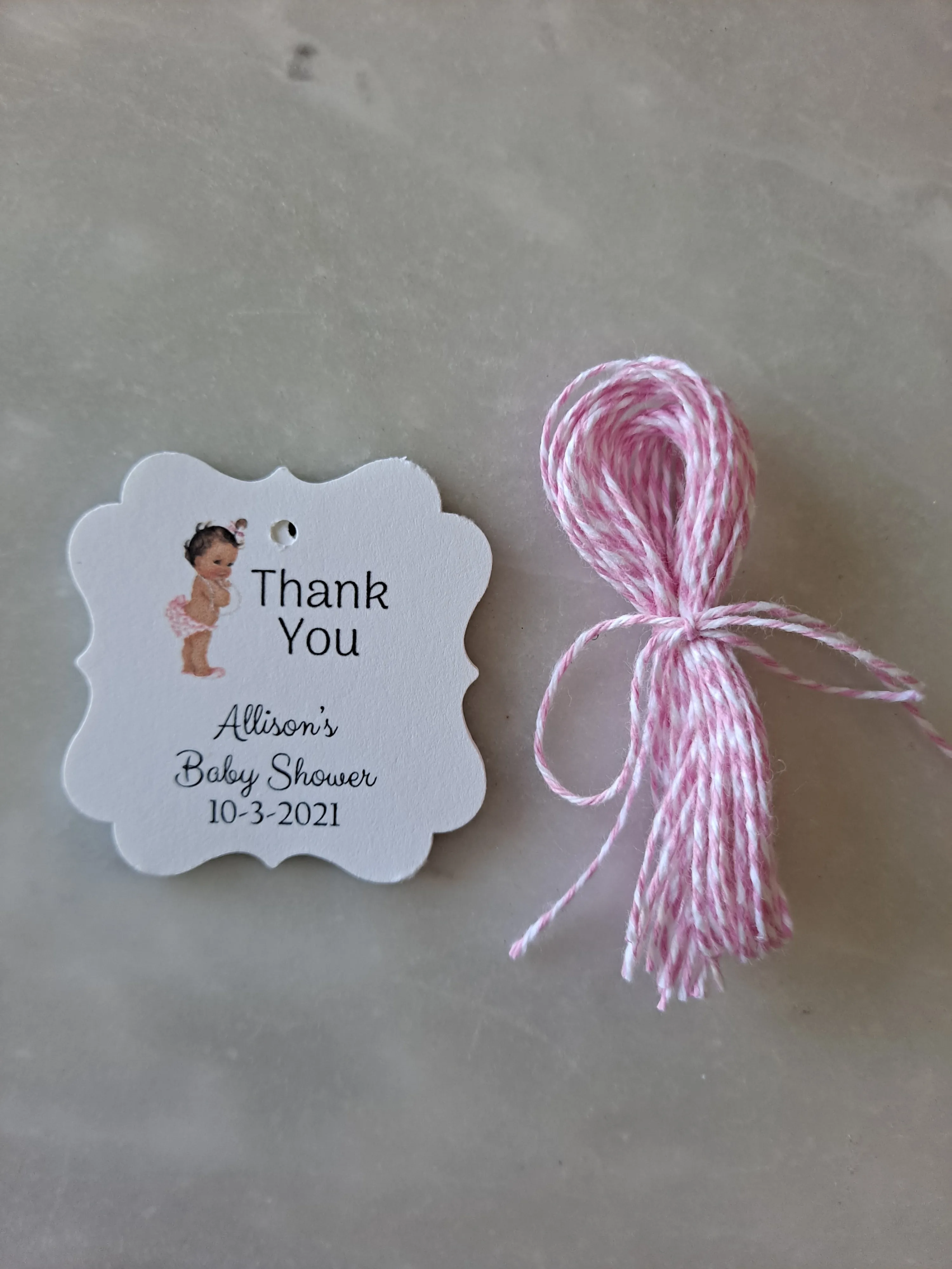 Personalized Baby Girl Shower Paper Tags 2" x 1.5", Set of 12