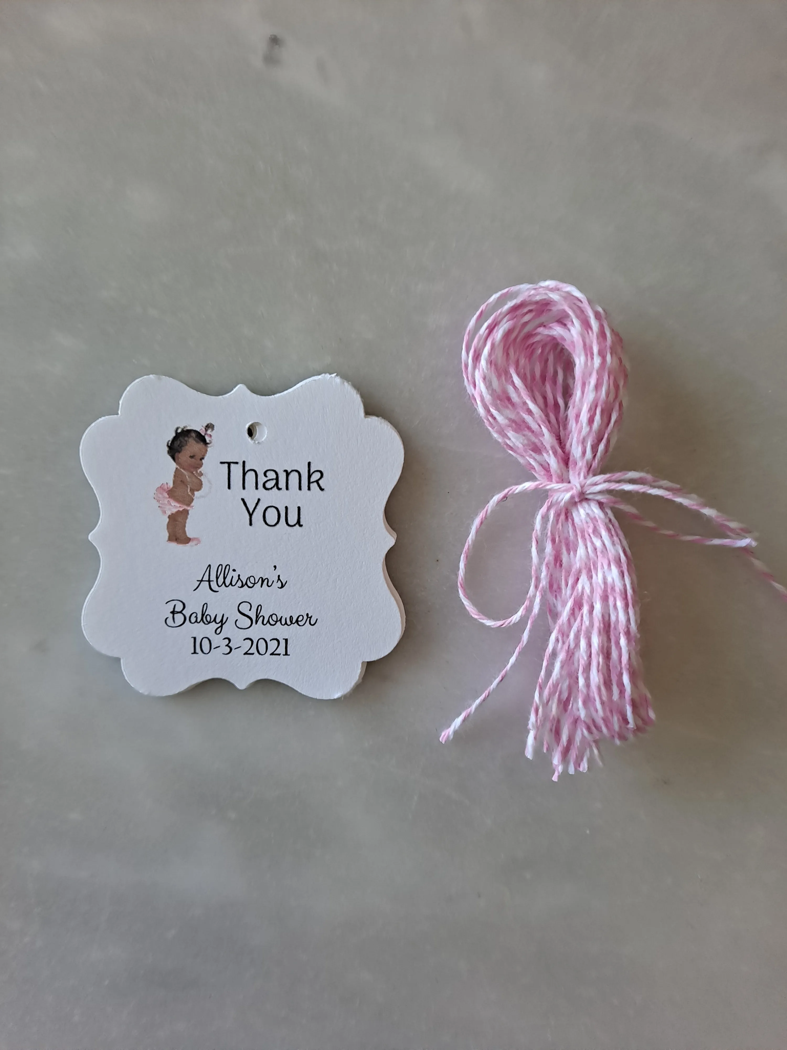 Personalized Baby Girl Shower Paper Tags 2" x 1.5", Set of 12