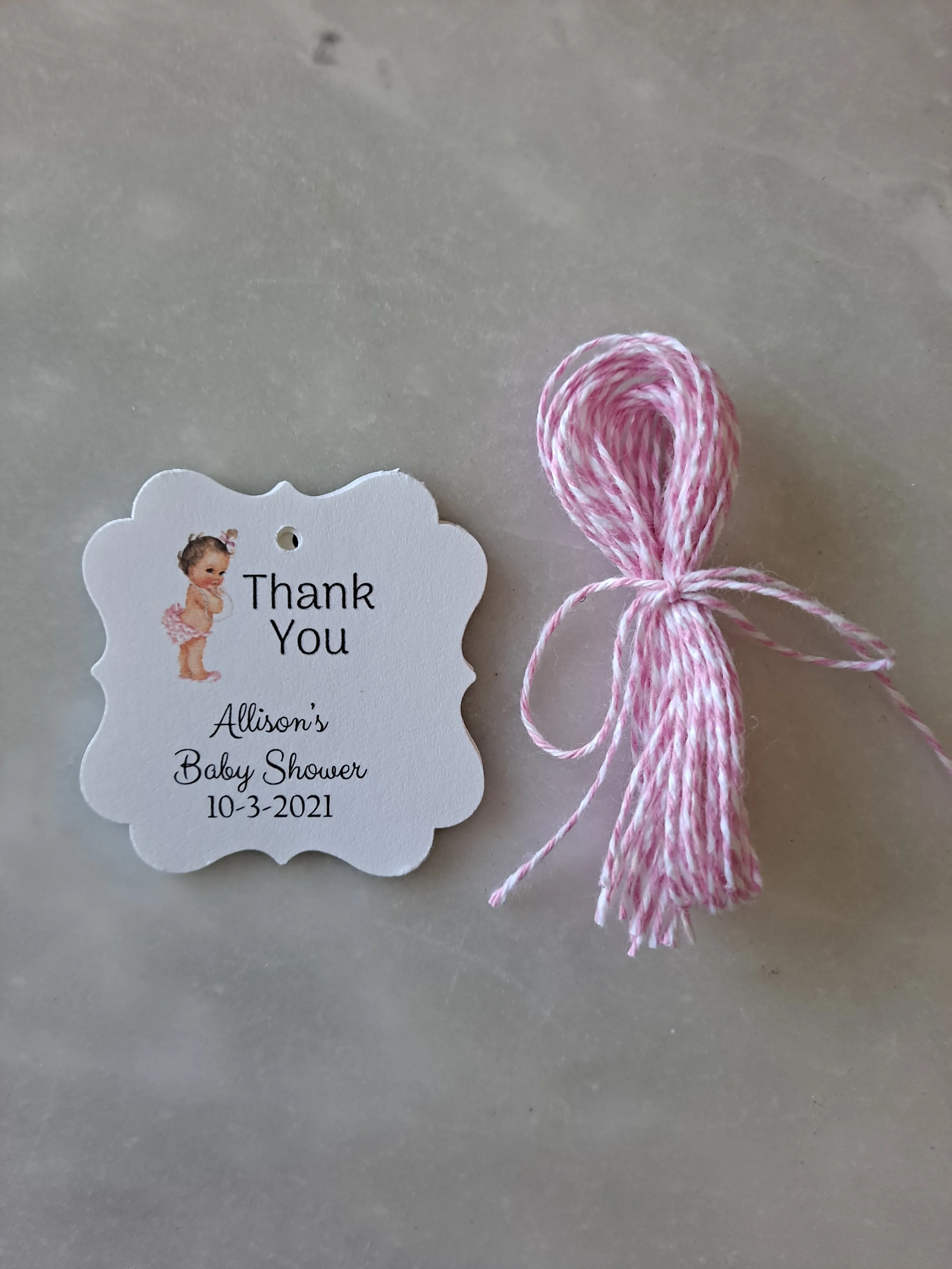 Personalized Baby Girl Shower Paper Tags 2" x 1.5", Set of 12