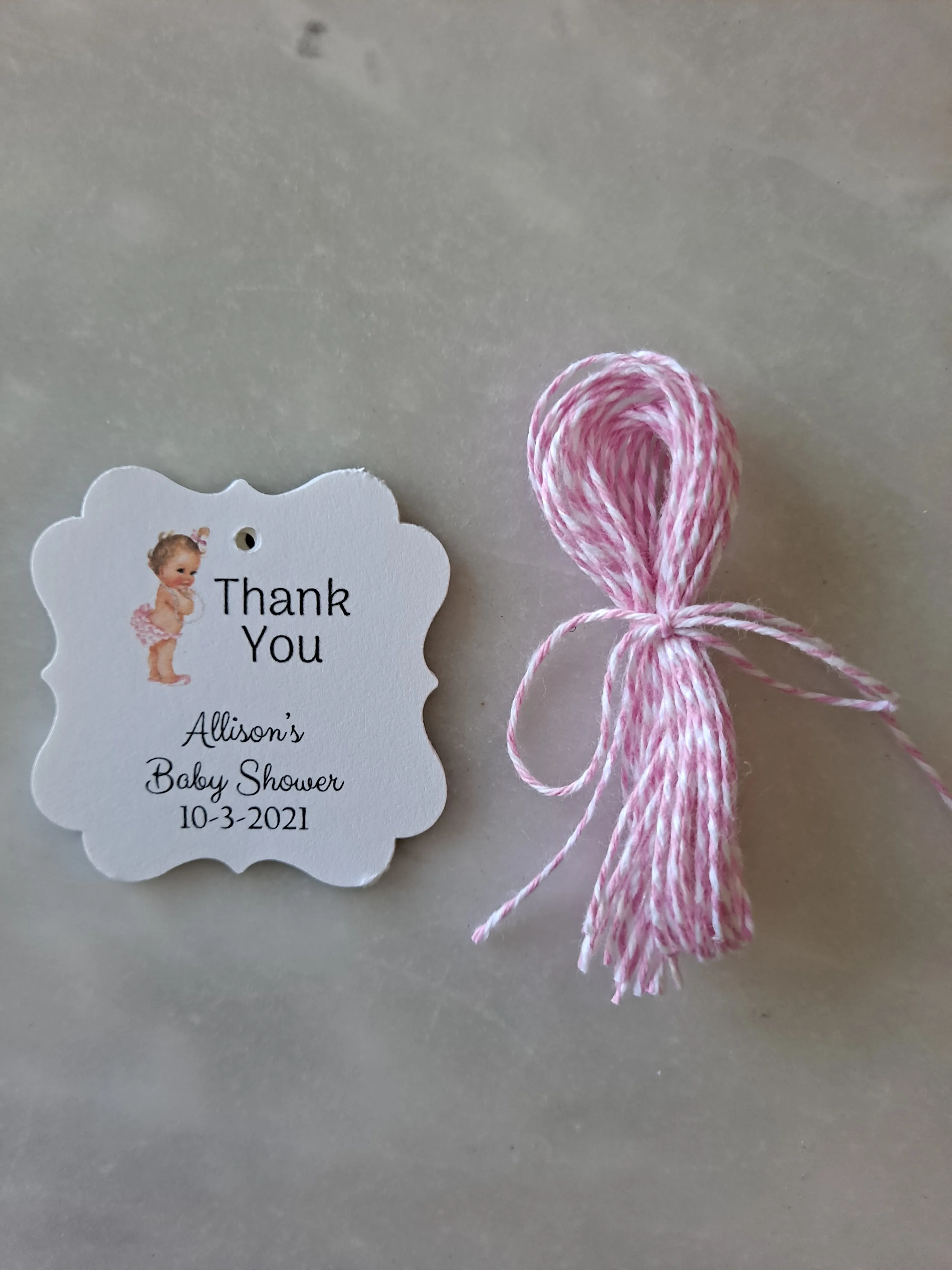 Personalized Baby Girl Shower Paper Tags 2" x 1.5", Set of 12