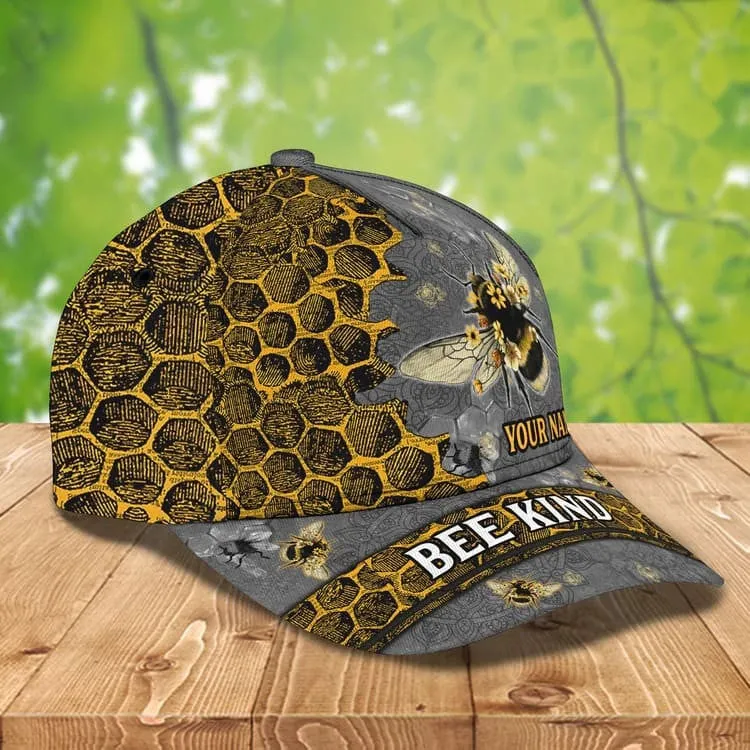 Personalized Bee Cap for Farmer, Cute Bee Hat for Dad, Hive Art Be Kind Baseball Cap for Bee Lovers