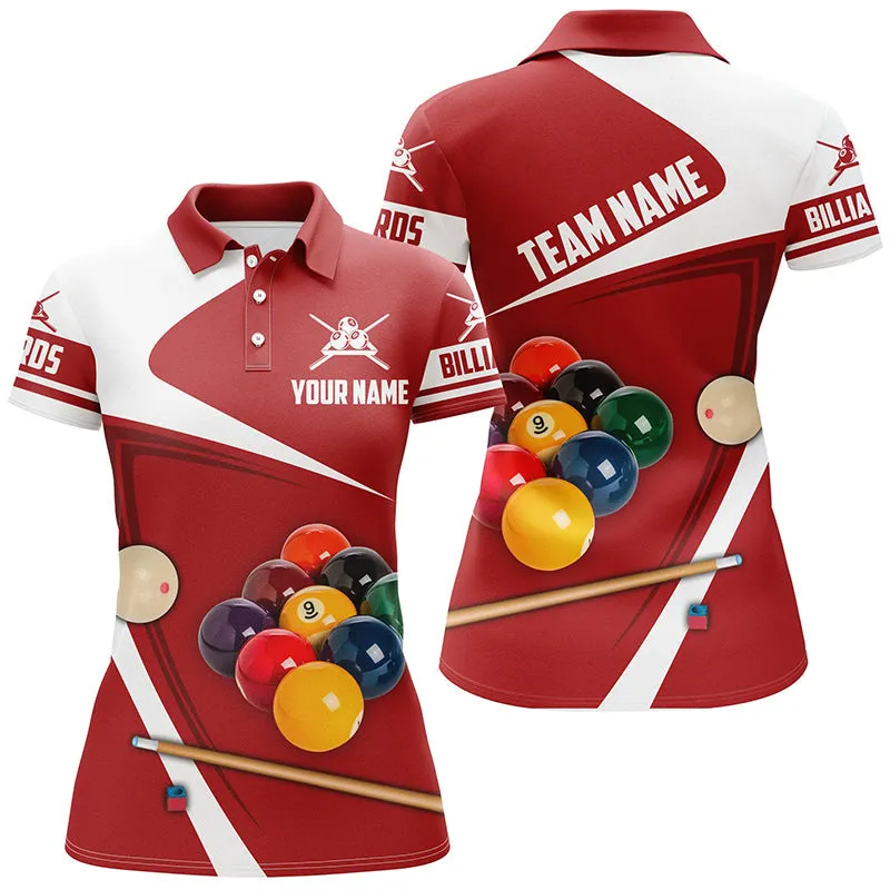 Personalized Billiard Ball Red Version 3D Polo Shirts For Women, Custom Billiard Team Uniform Shirts