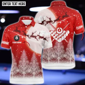 Personalized Billiard Reindeer Red Christmas Funny Christmas 3D Polo Shirt