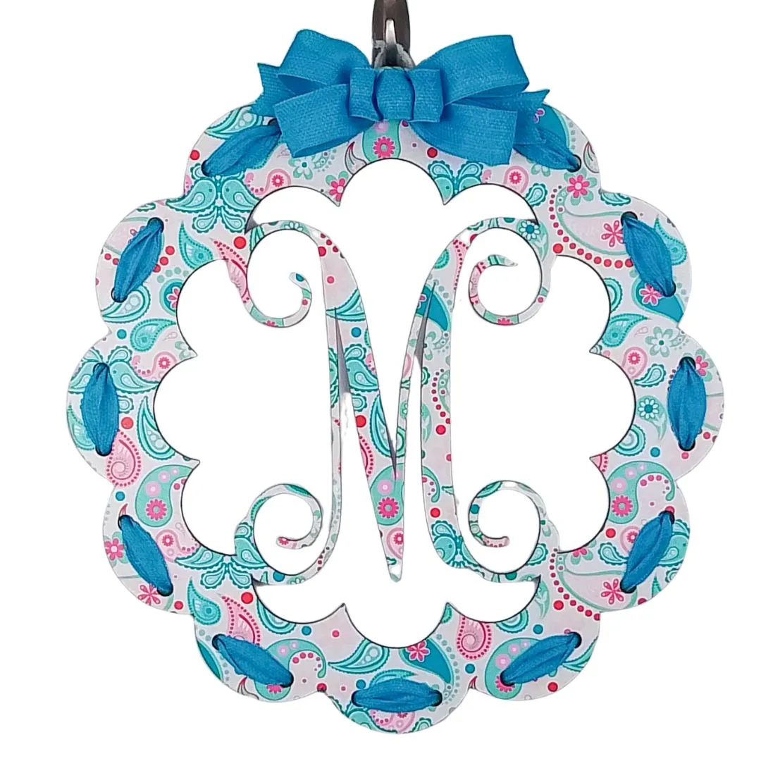 Personalized Birch Wood Door Hanger, Pastel Paisley Design, Letter Accent