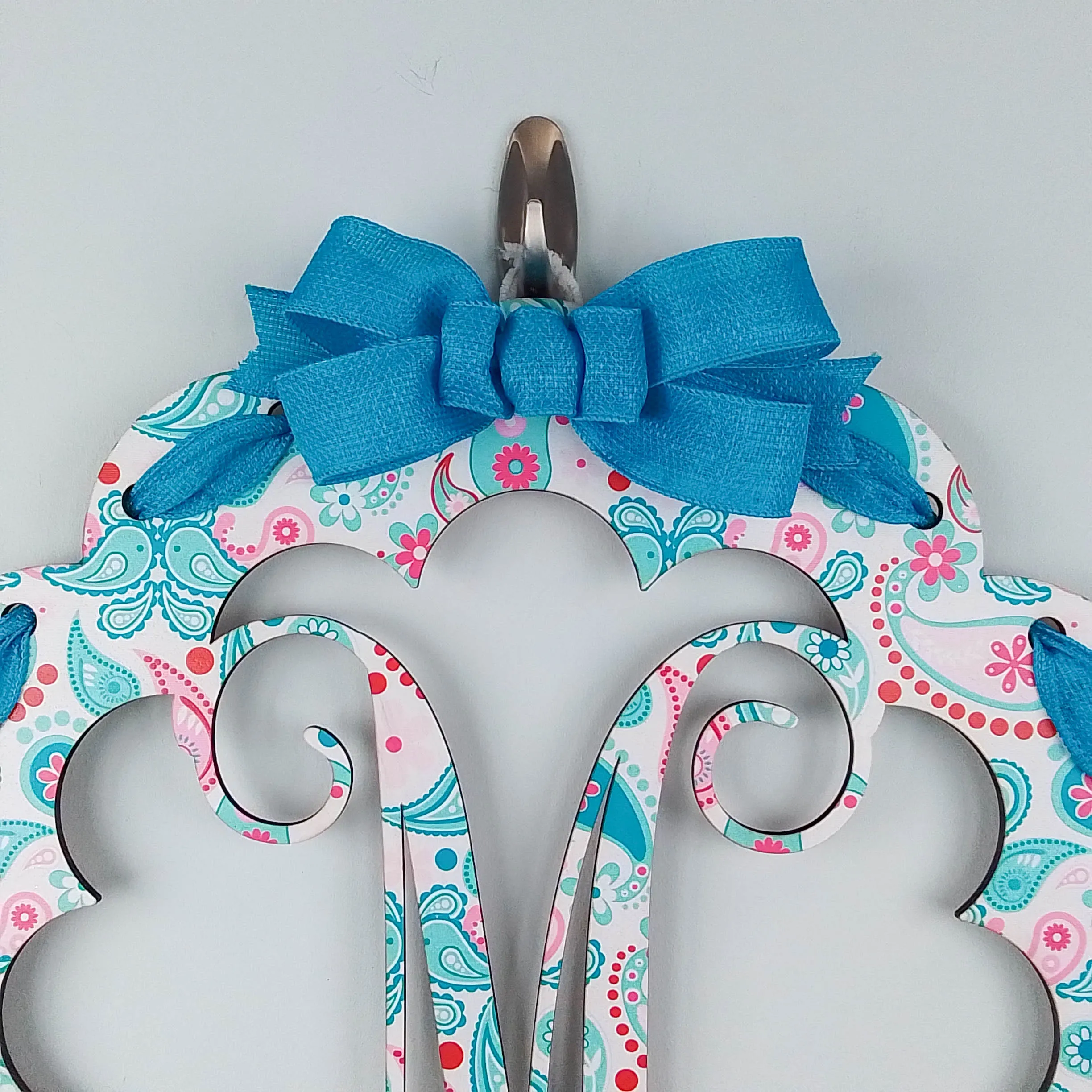 Personalized Birch Wood Door Hanger, Pastel Paisley Design, Letter Accent