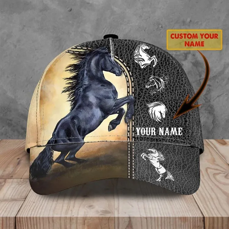 Personalized Black Horse 3D Baseball Cap for Farmer, Black Horse Hat for Him Horse Lovers