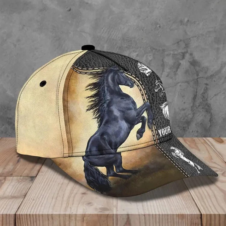 Personalized Black Horse 3D Baseball Cap for Farmer, Black Horse Hat for Him Horse Lovers