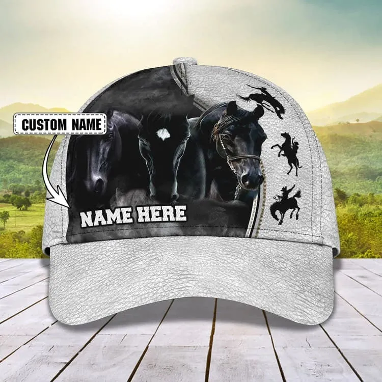 Personalized Black Horse 3D Baseball Cap for Farmer, Black Horse Hat for Him Horse Lovers