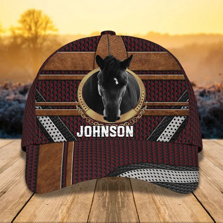 Personalized Black Horse 3D Baseball Cap for Farmer, Black Horse Hat for Him Horse Lovers