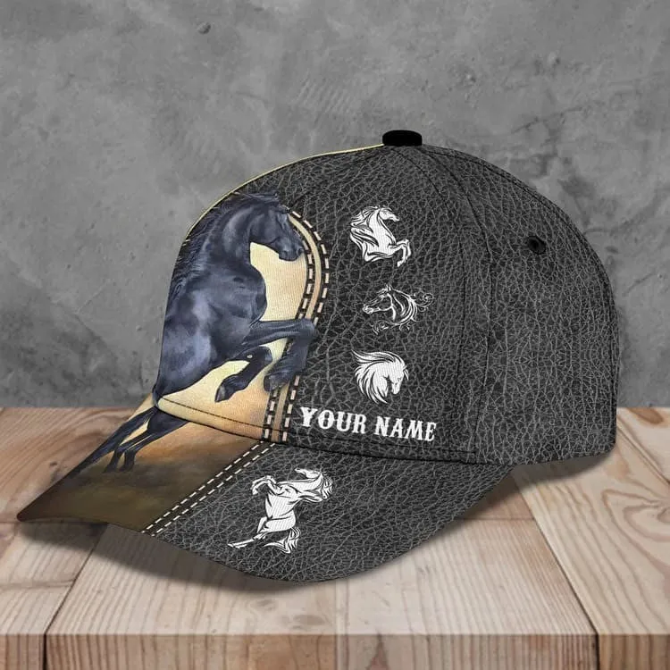 Personalized Black Horse 3D Baseball Cap for Farmer, Black Horse Hat for Him Horse Lovers