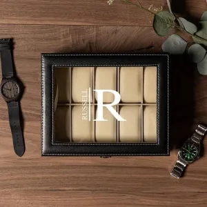 Personalized Black Leather Watch Box