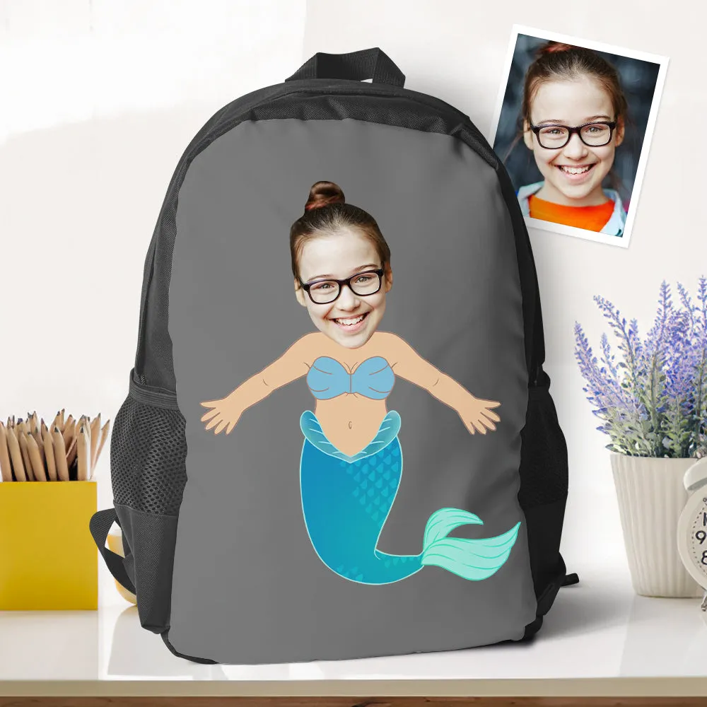 Personalized Blue Mermaid Photo Backpacks Minime Bookbags Back To School Gifts For Girls Gifts