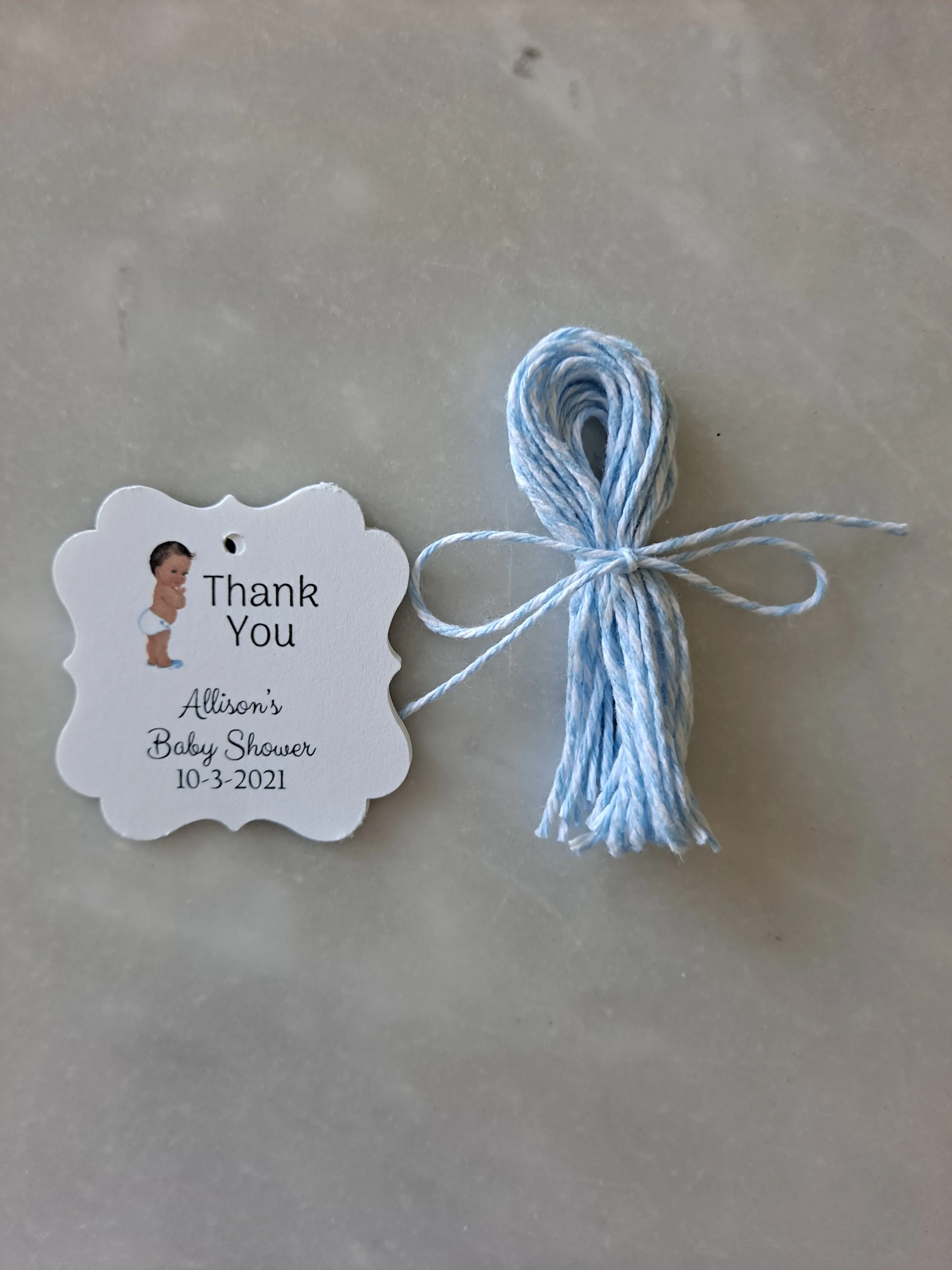 Personalized Boy Baby Shower Paper Tags 2" x 1.5", Set of 12