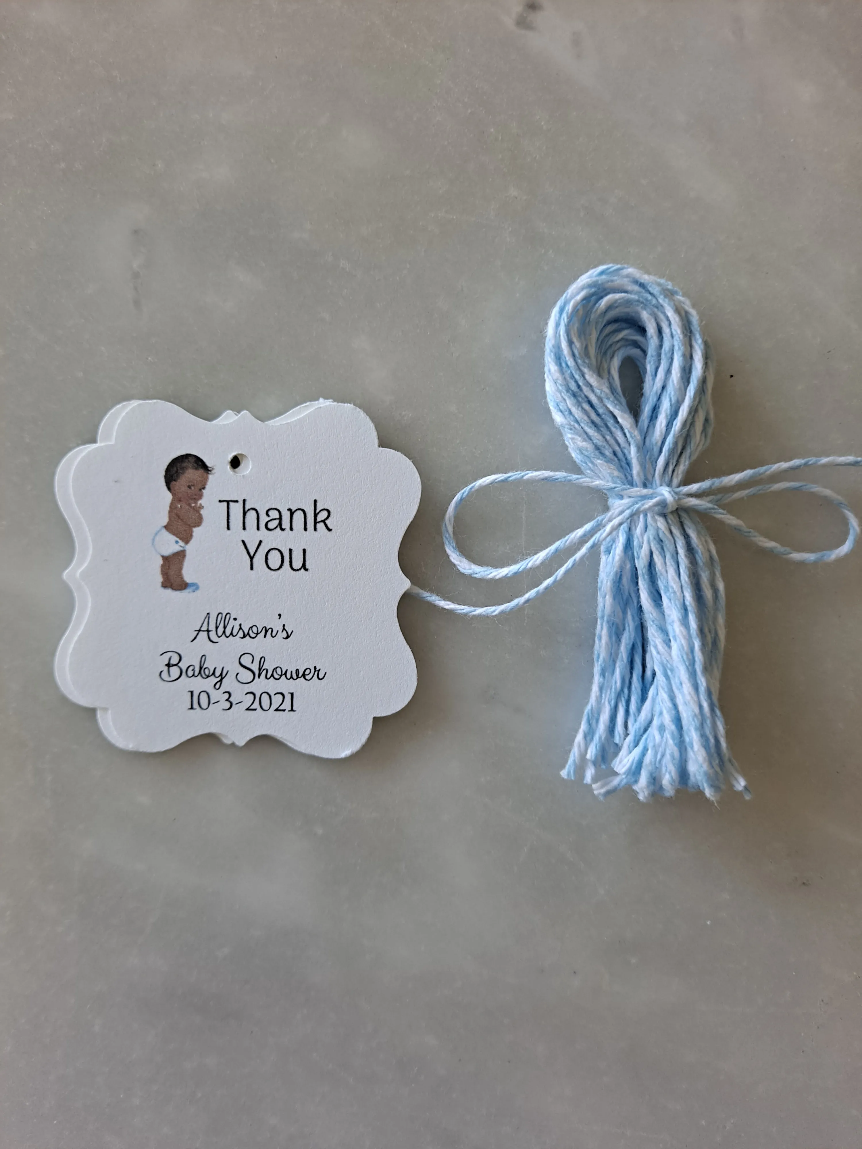 Personalized Boy Baby Shower Paper Tags 2" x 1.5", Set of 12