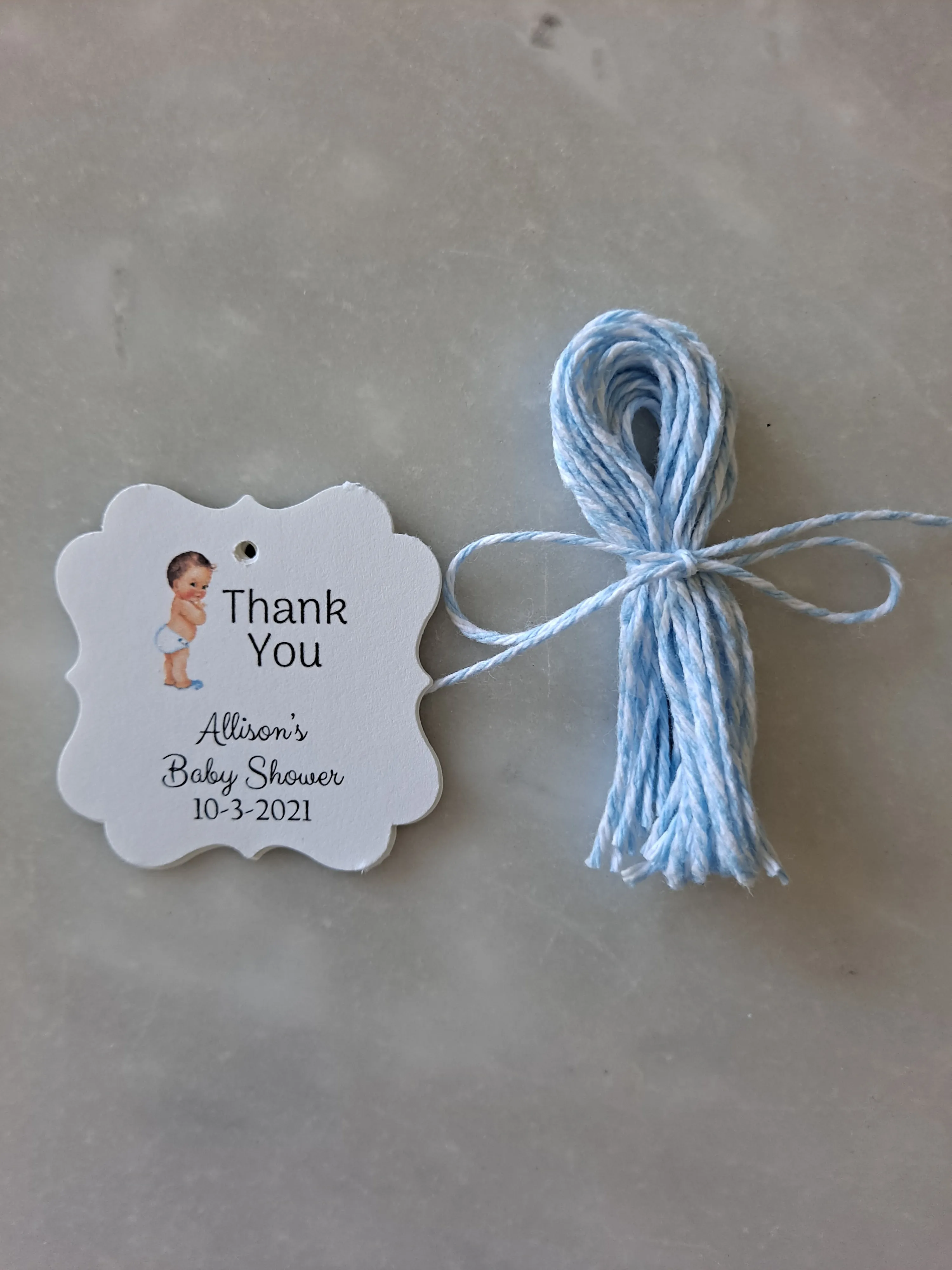 Personalized Boy Baby Shower Paper Tags 2" x 1.5", Set of 12