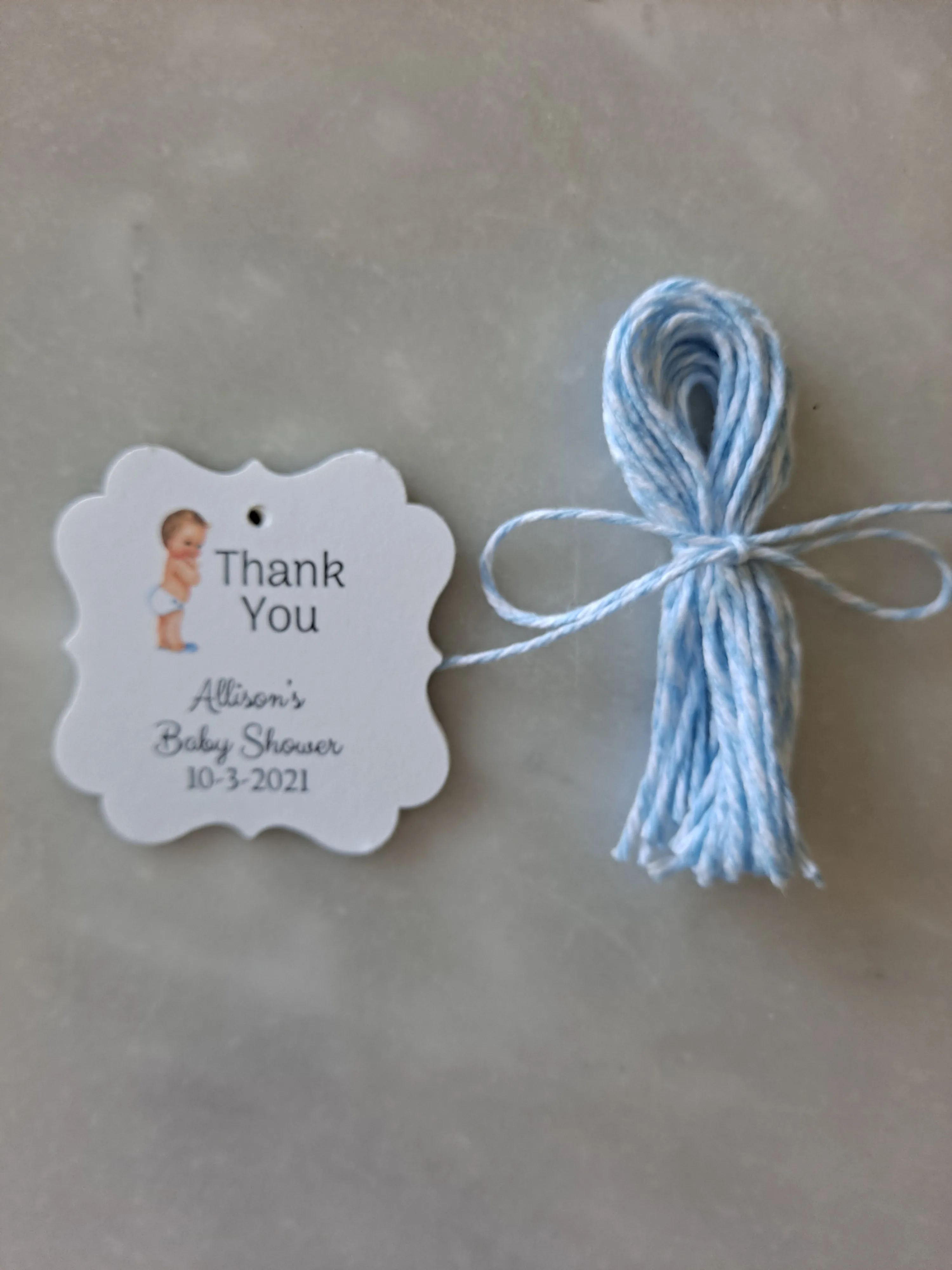 Personalized Boy Baby Shower Paper Tags 2" x 1.5", Set of 12