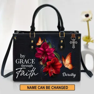 Personalized By Grace Through Faith Leather Bag - Christian Pu Leather Bags For Women