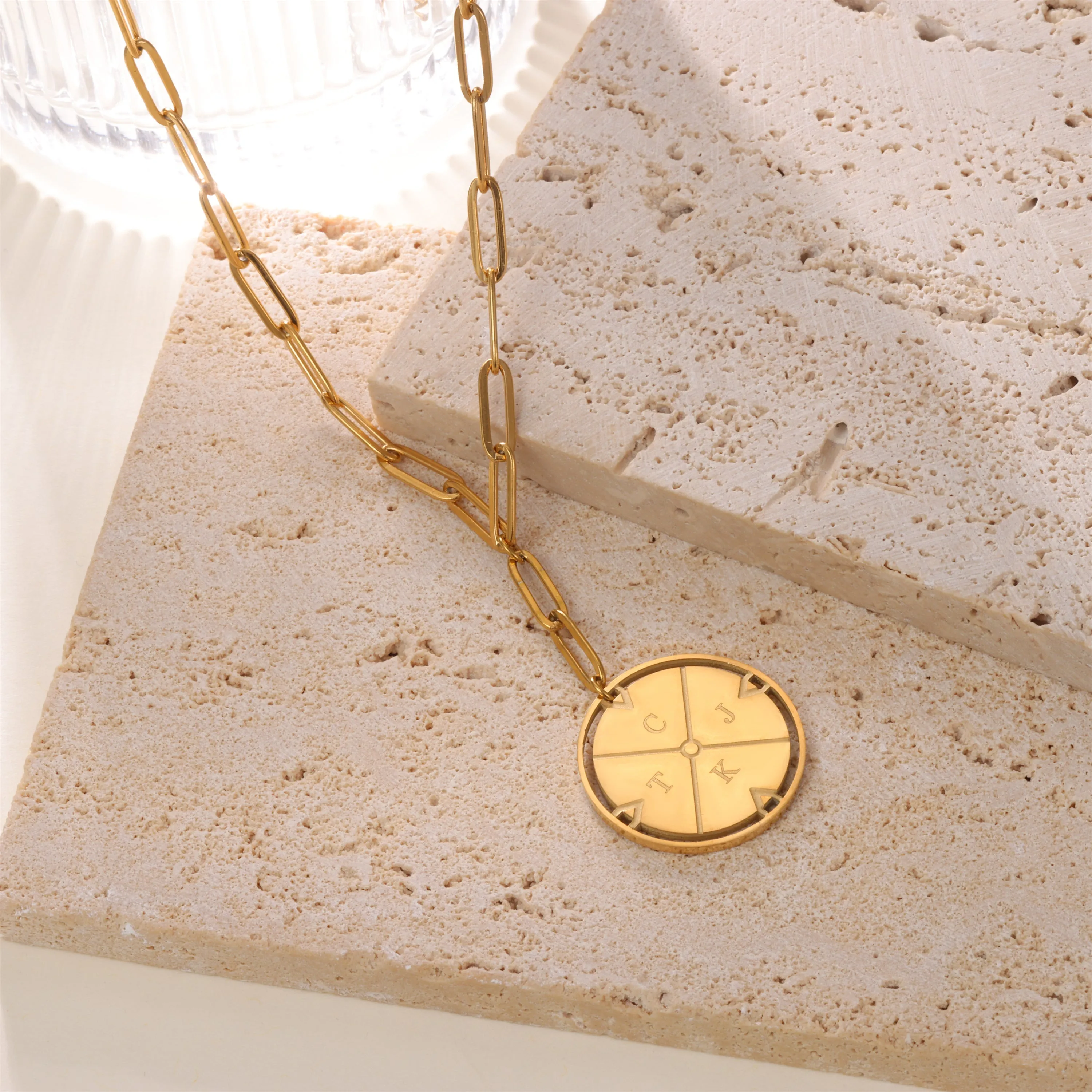 Personalized Compass Medallion Necklace with Initials