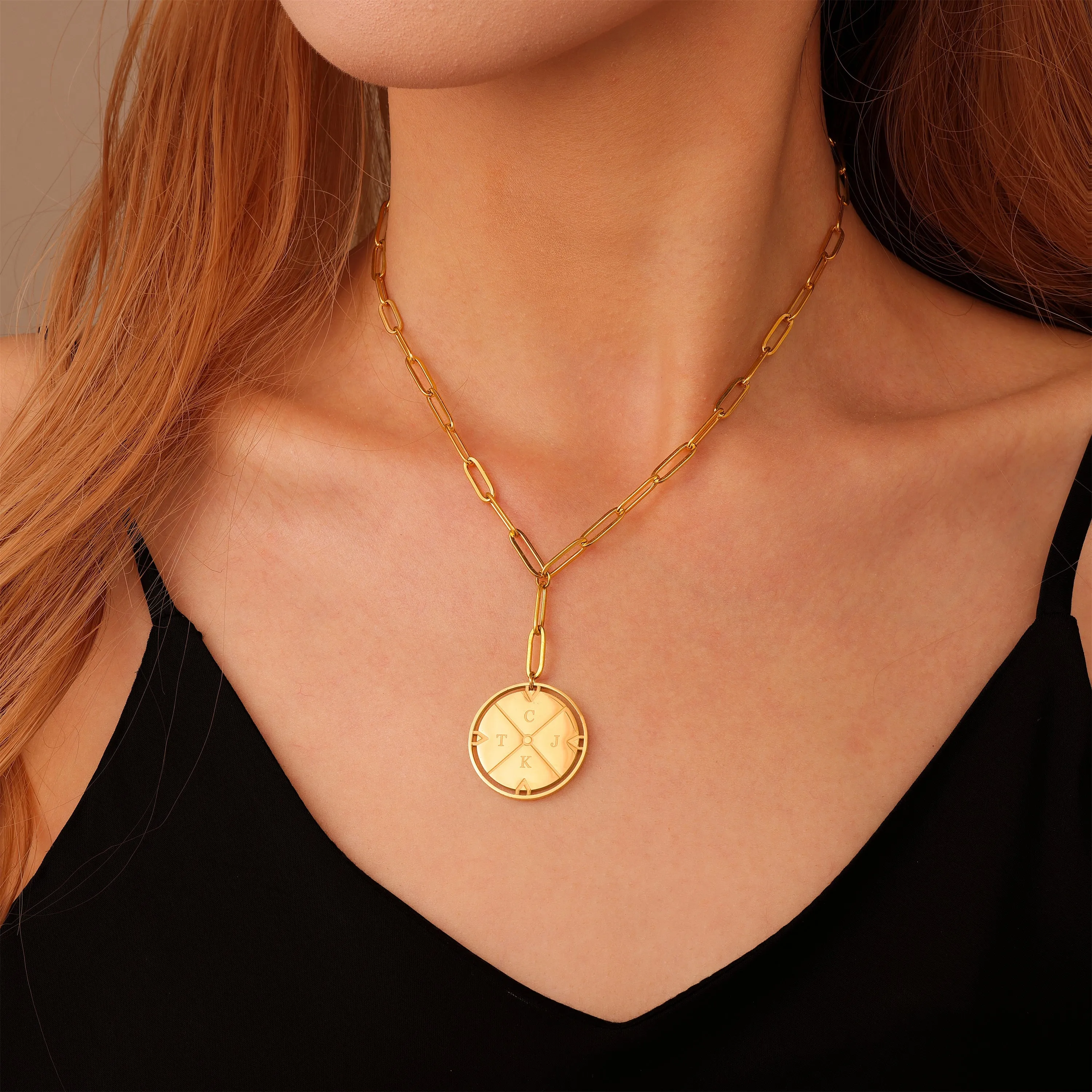 Personalized Compass Medallion Necklace with Initials