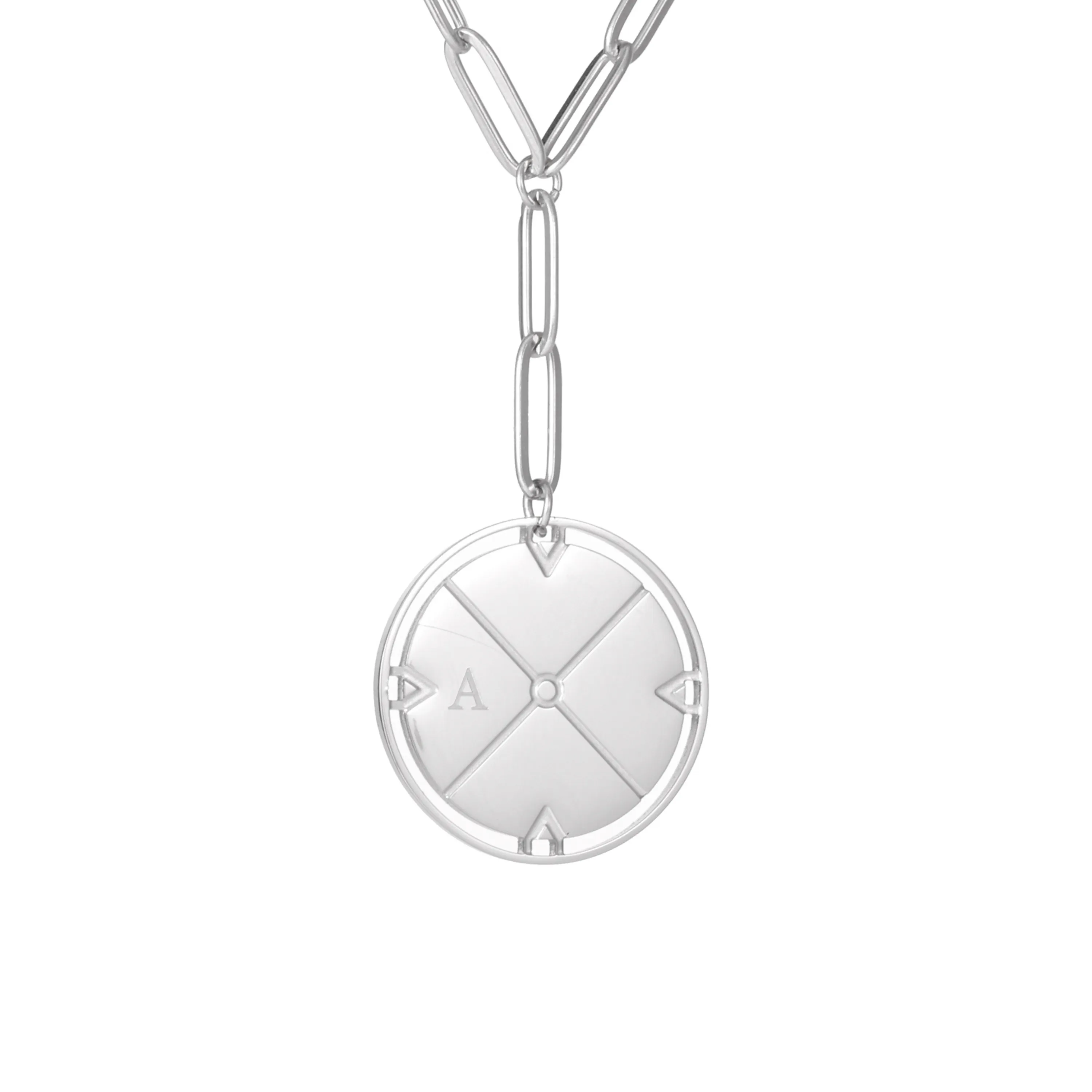 Personalized Compass Medallion Necklace with Initials