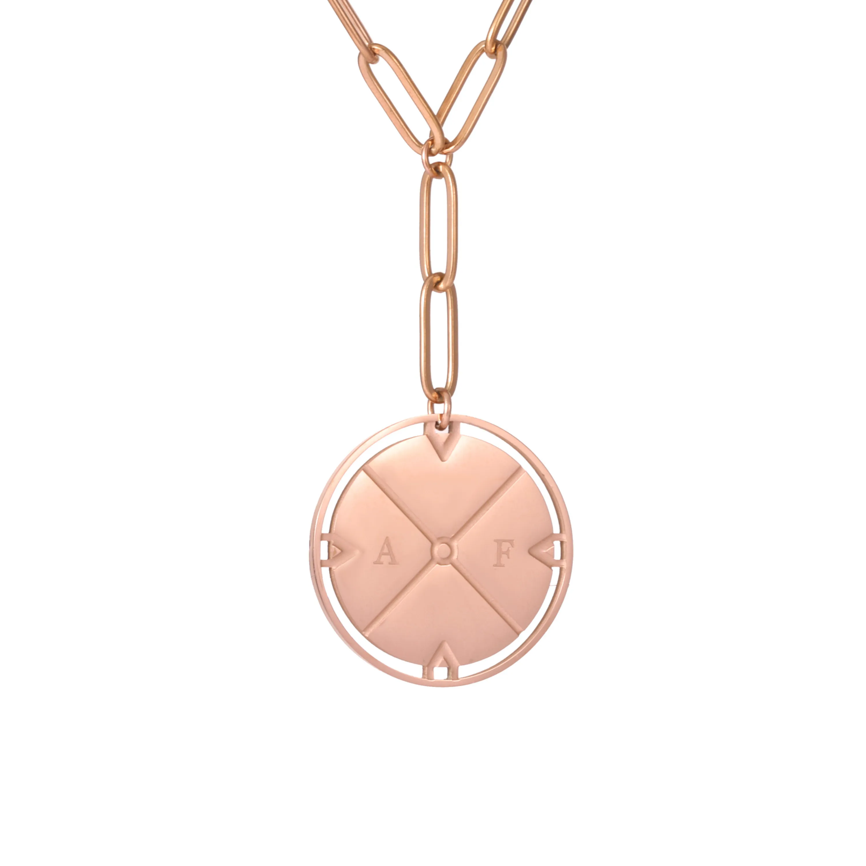 Personalized Compass Medallion Necklace with Initials