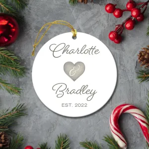 Personalized Couple Gray Heart Christmas Ornament