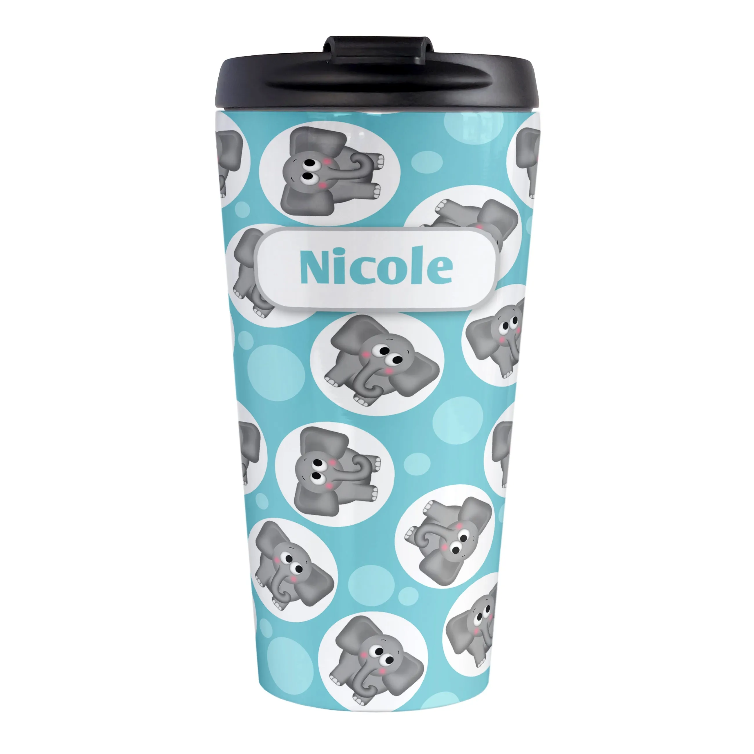 Personalized Cute Turquoise Elephant Pattern Travel Mug