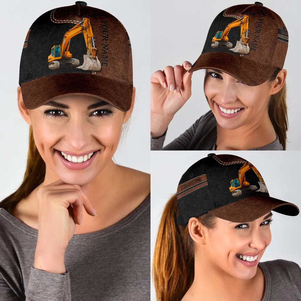 Personalized Excavator Heavy Equipment Baseball Cap Hat, Gift For Excavator Man