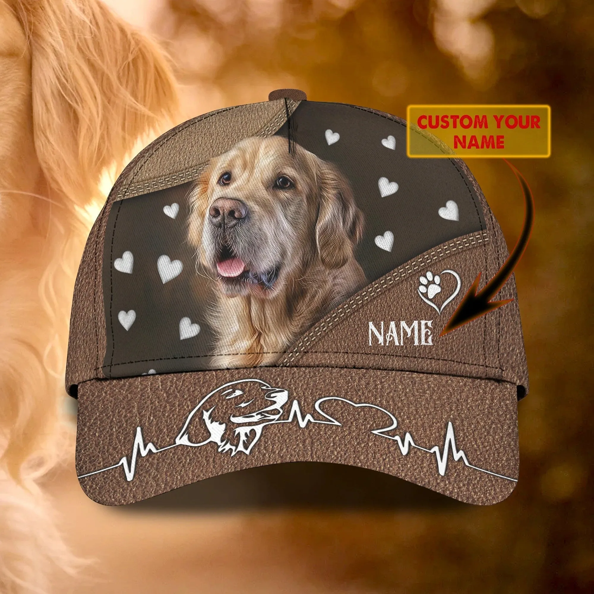 Personalized Golden Retriever Cap 3D All Over Prints for Pet Lovers, Cute Pet Cap for Her