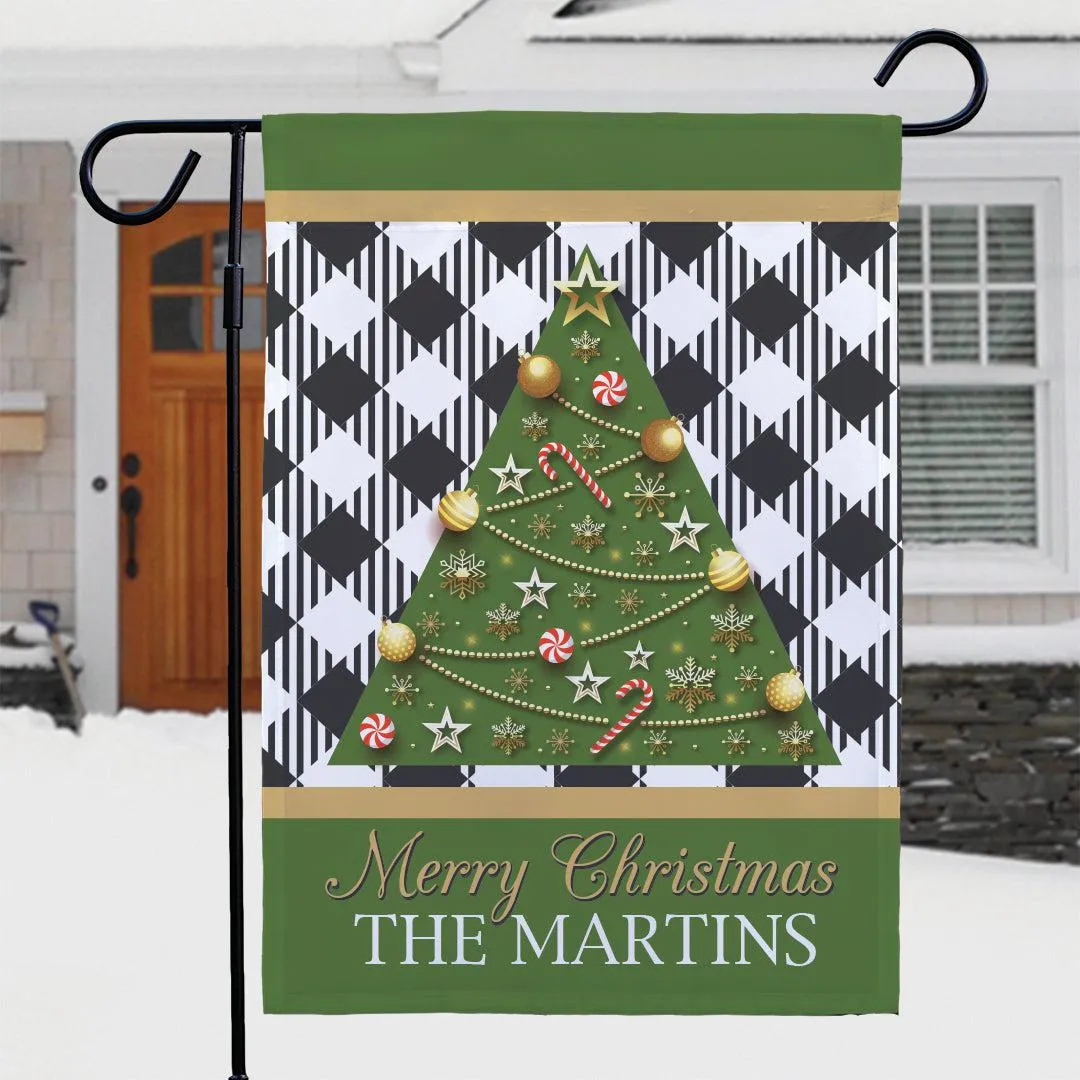 Personalized Holiday Plaid Christmas Tree Garden Flag