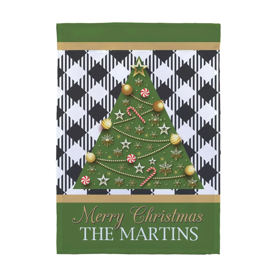 Personalized Holiday Plaid Christmas Tree Garden Flag